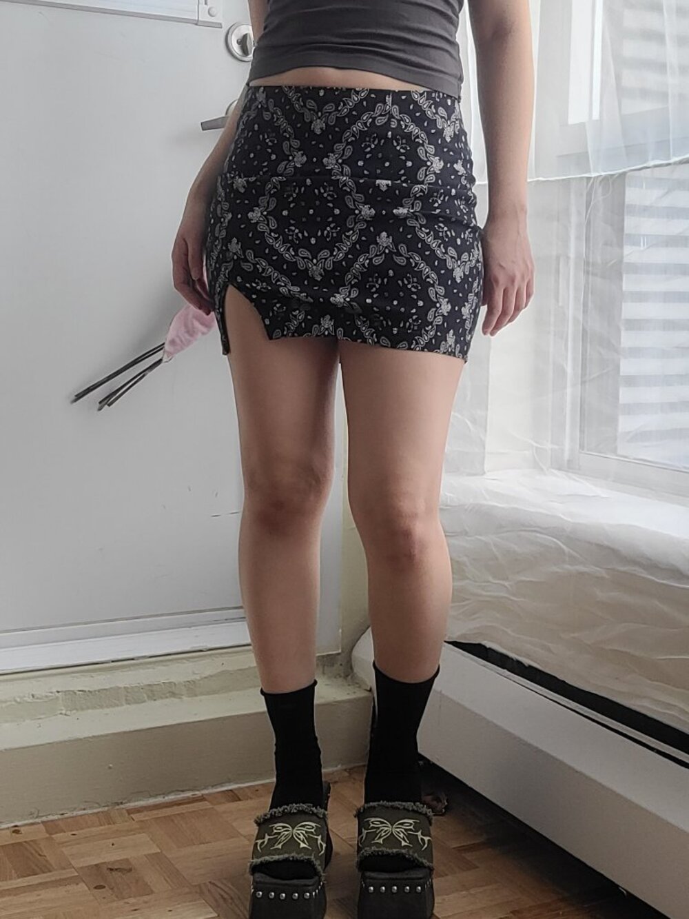 Garage Bandana Print Side Slit Mini Skirt